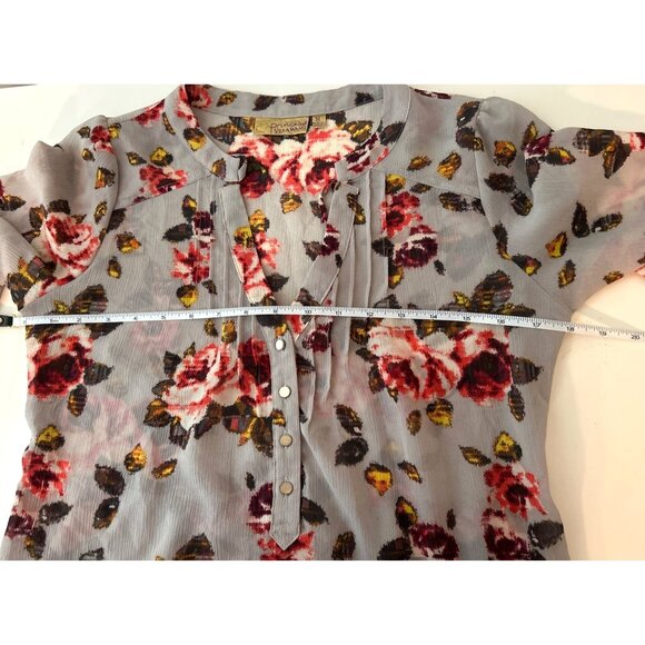 Princess Vera Wang Women Floral Button-Down Blouse Size M Gray/Red Pattern - Picture 4 of 7